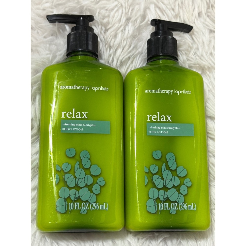 April Bath & Shower Aromatherapy Relax Body Lotion Mint Eucalyptus 10oz Set of 2